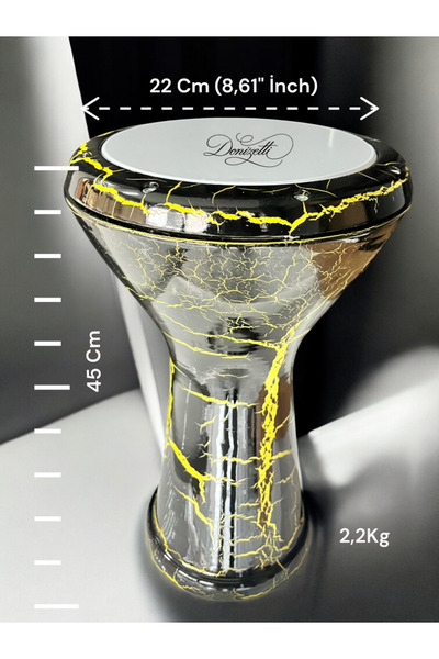 Saatistan Profesyonel Mısır Darbuka Sarı Siyah Çatlak Desen ve Kılıf Hediye