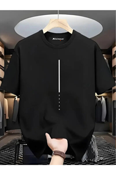 ALCİNOUS Unisex Cotton Printed Black Crew Neck Oversized T-Shirt