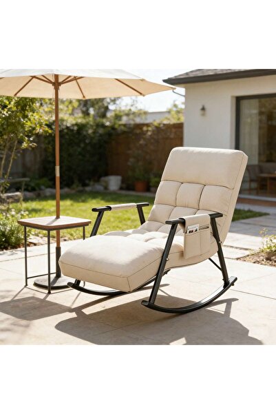 Mtanvxay كرسي هزاز خارجي جيد التهوية، مزود بمساند للذراعين وجيوب جانبية، قابل...