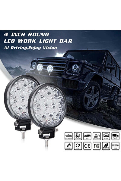 lumixauto Set of 4 Round LED Projectors 42 W, Aluminum – 12/24 V, White 6000 K