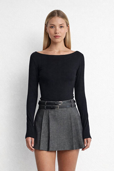 İMVAGO Women's Boat Neck Long Sleeve Blouse