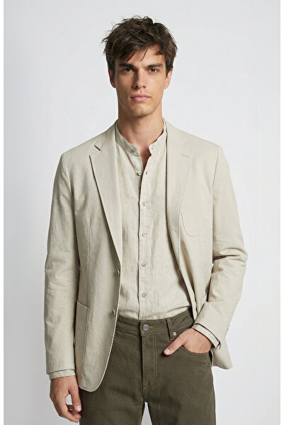 Network Bej Mono Yaka Diyagonal Örme Ceket