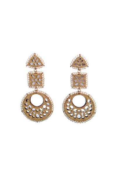 Glamsouq Party wear Designer Fancy style Beautiful Long Antique Mirror Earring