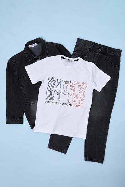 Fulla Moda Σετ τζιν 3 τεμαχίων για αγόρια με γιακά πόλο και κουμπιά