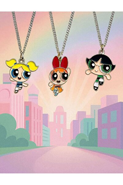 Yuchicly Powerpuff Girls Themed 3-Piece Necklace Set – Colorful Friendship Ac...