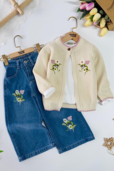 Minigimin Cicileri Set 3 piese pentru fetițe: Cardigan tricotat cu broderie f...