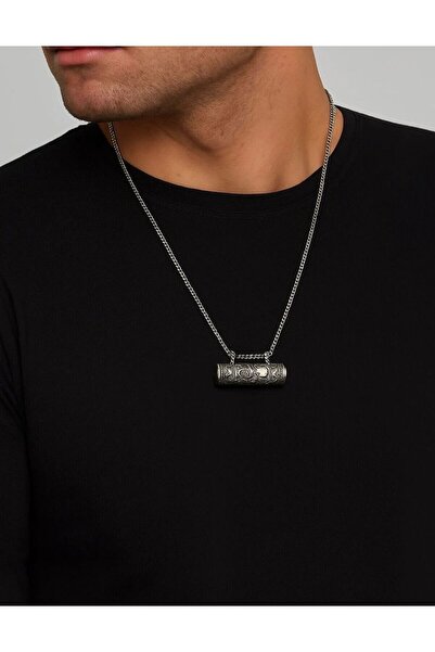 Yuchicly قلادة أسطوانية كبيرة الحجم مع غطاء قابل للفتح - تصميم تخزين فضي اللو...