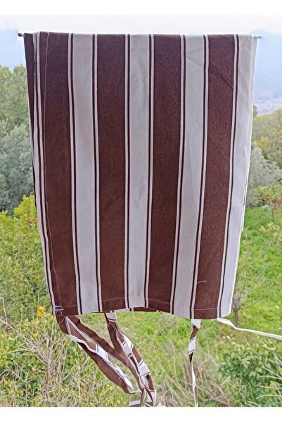 SHY TEKSTİL Lüks 1.Sınıf Su Geçirmez Kahverengi Beyaz Balkon Perdesi Üst Korn...