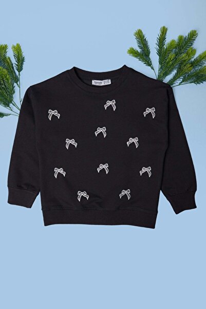 Fulla Moda Bowknot Embroidered Stoned Girls' Sweatshirt