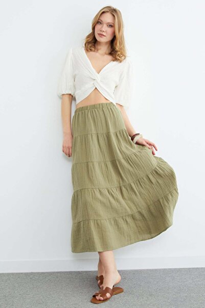 Fulla Moda Elastic Waist Muslin Fabric Skirt