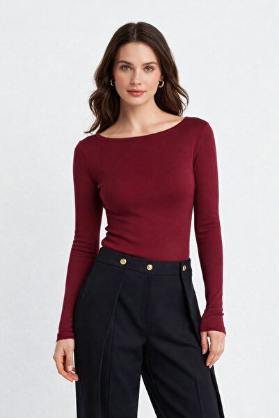 İMVAGO Women's Boat Neck Long Sleeve Blouse