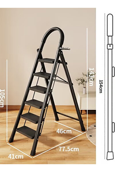 VOGMAX سلم قابل للطي متين بست درجات مع حامل أدوات ودواسة مانعة للانزلاق، كرسي...
