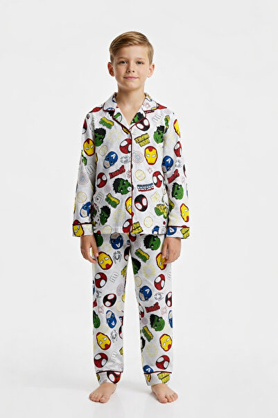 Beka Kids Цветен комплект пижама за момчета с дълъг ръкав, копчета отпред, як...