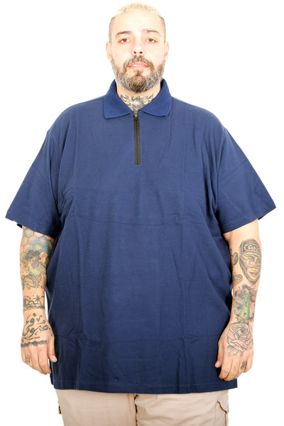 ModeXL Mode XL Large Size Men's Zippered Polo Collar T-Shirt 25319 Indigo