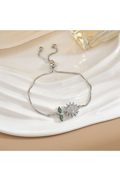 ANGELSS JEWELLERY سوار من حجر الزركون الفضي اللون بتصميم زهرة الشمس مع حلقة د...