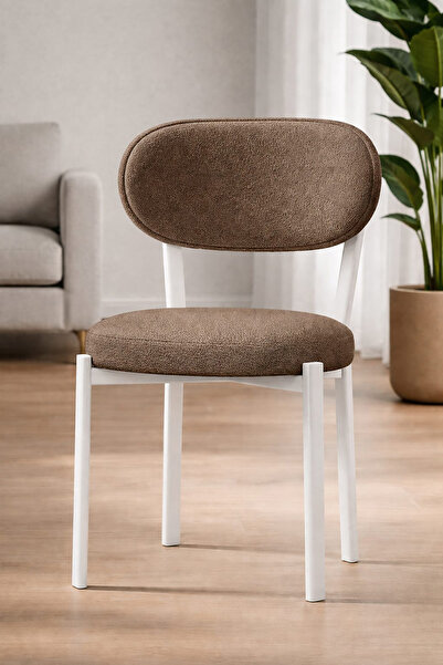 Renlife Beyaz Metal Ayaklı Mutfak Sandalyesi Teddy Silinebilir Kumaş,Modern T...