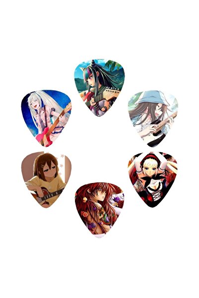 Saatistan 6 Adet Anime Baskılı Çift Taraf Gitar Pena, 0.50mm, Kaliteli ve Renkli
