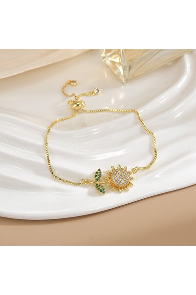 ANGELSS JEWELLERY سوار ذهبي اللون مرصع بحجر الزركون على شكل زهرة الشمس، سوار ...