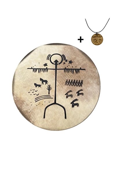 Saatistan Kam Şaman Davulu, Nağara Çap 45cm, Tokmak, Kolye ve Kılıf Hediye