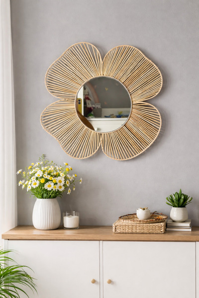 Gunwood El Yapımı Rattan Çiçek Ayna (AYNA 15 cm)– Yonca Bohem Duvar Dekoru – ...