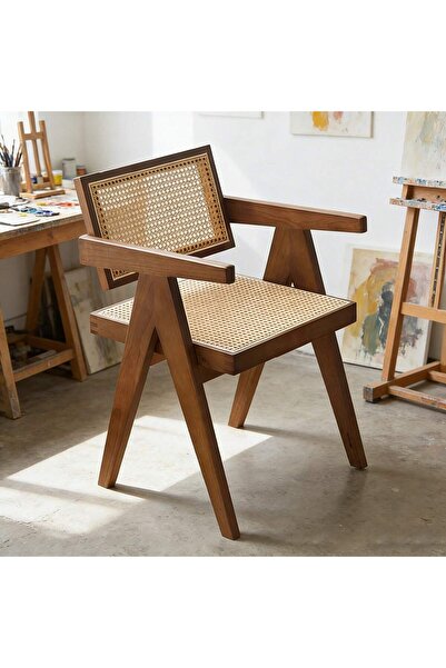 Mtanvxay Velvet Fabric Outdoor Dining Chair Retro Rubber Wood Armchair for Pa...