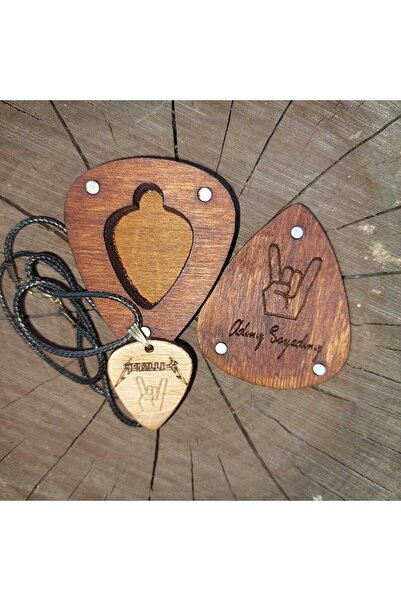 Saatistan Kişiye Özel Metalica Logo Pena Kolye, Ahşap Kutu ile Hediye Seti