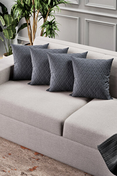 Mobpazar 4 Adet Kapitoneli Kırlent Kılıfı Soho Antrasit Renk 43x43 4 Adet