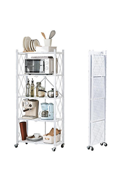 Sumkyle 5 Tier Foldable Storage Shelves with Wheels, Large Capacity Shelving ...