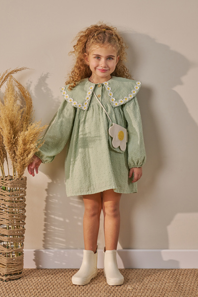 Minipodyum فستان بناتي من الموسلين مع حقيبة يد للأطفال مناسب للعيد