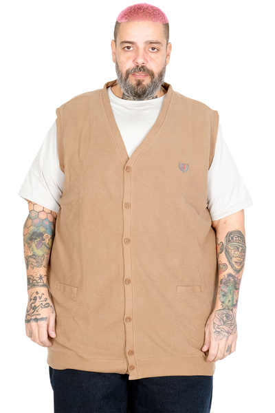 ModeXL Mode XL Large Size Men's Buttoned Thessaloniki Vest 20545 Sutlu Brown