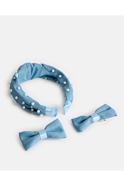 REDTAG Girls Blue Headband And Hair Clip Set (3 Piece)