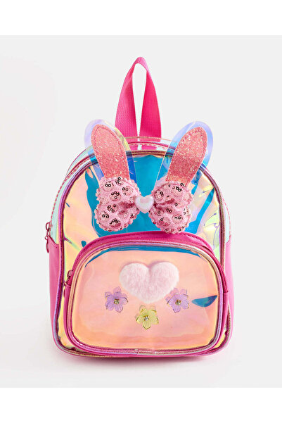 REDTAG Girls Pink Bunny Trim Backpack