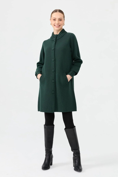 Desen Triko Women's Stand Collar Basic Long Wool Coat 24045 Green