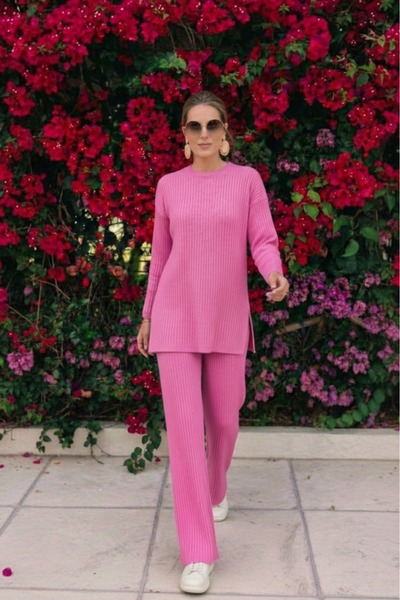 EYYE Cotton Ribbed Women's Blouse Trousers Double Set