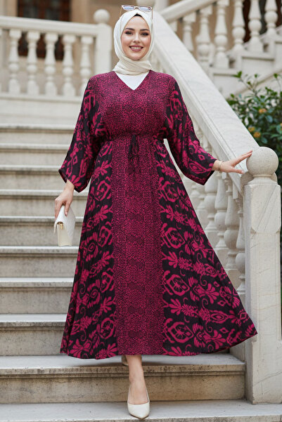 N.S NEVA STYLE Φούξια Φόρεμα Τεσεττούρ με σχέδια 21301F