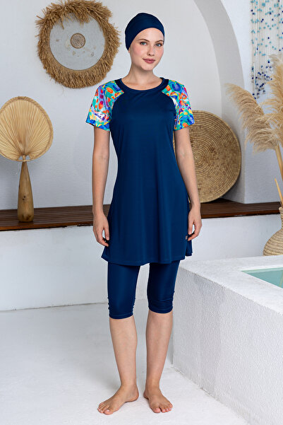 ROZAMAY Скромно бански костюм с къси ръкави от ликра в цвят бежово 3603