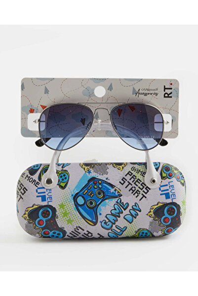 REDTAG نظارات شمسية زرقاء للأولاد بتصميم طيار مع حافظة مطبوعة