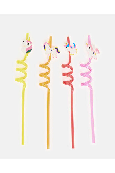 REDTAG Assorted Plastic Unicorn Straw Set (Pack of 4)