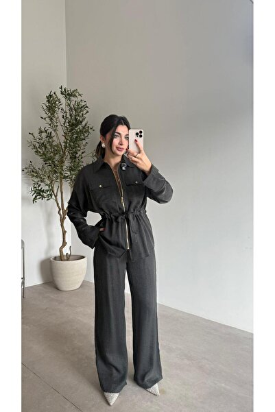 Bade Butik Black Gathered Waist Premium Quality Shiny Suit