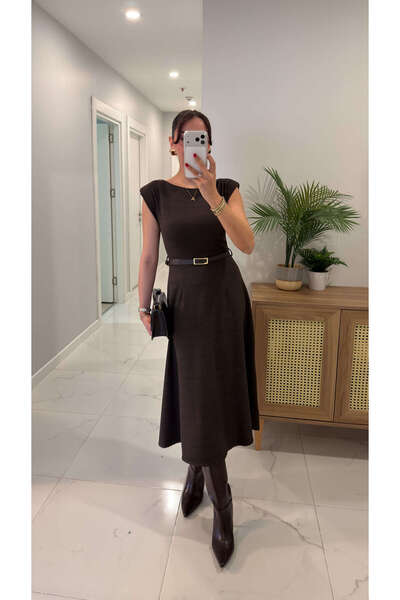 BİRCANÇİL Rochie căptușită maro ZR Coswe cu centură