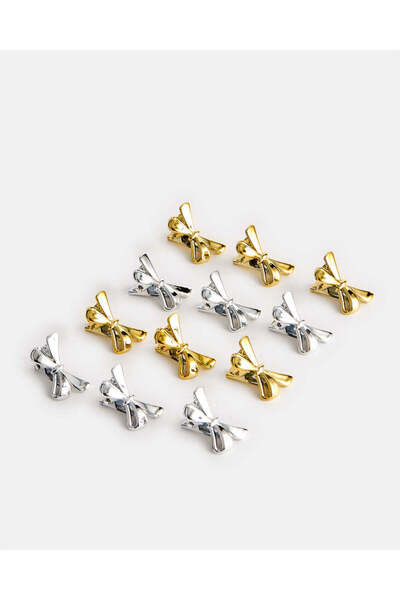 REDTAG مجموعة مشابك شعر مزينة بالذهب والفضة للبنات (عبوة من 12 قطعة)