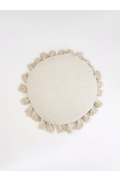 Galia Tasarım Terra Sun – Round Beige Black Tasseled Decorative Throw Pillow