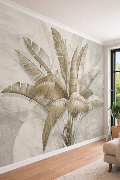 dreamwall 3D Görünümlü Vintage Palmiye Yaprağı Desenli Tek Parça Tekstil Duva...