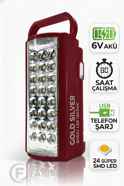 farissu Gold Silver GS-2400 Şarjlı LED Işıldak: 24 SMD LED + Powerbank Özellikli