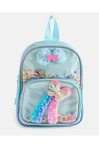 REDTAG Girls Blue Bow Trim Backpack