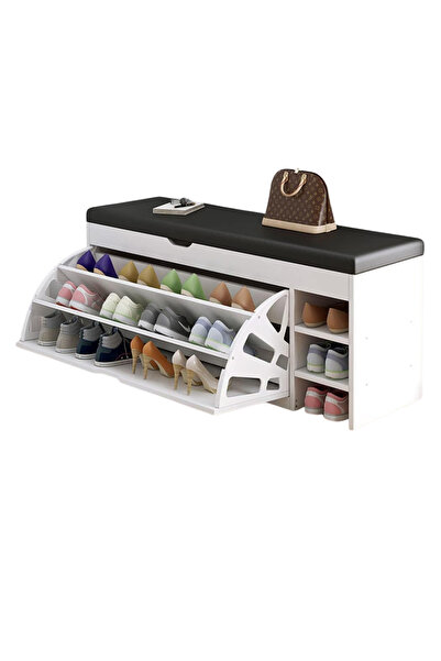 LEIHMANN Dulap depozitare pantofi tip bancheta ALB 80 x 31 x 51 cm