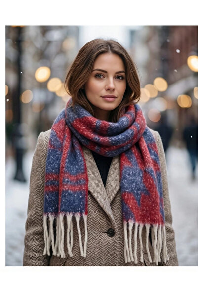 Elit Scarf وشاح فاخر بنمط مزدوج - أحمر كلاريت