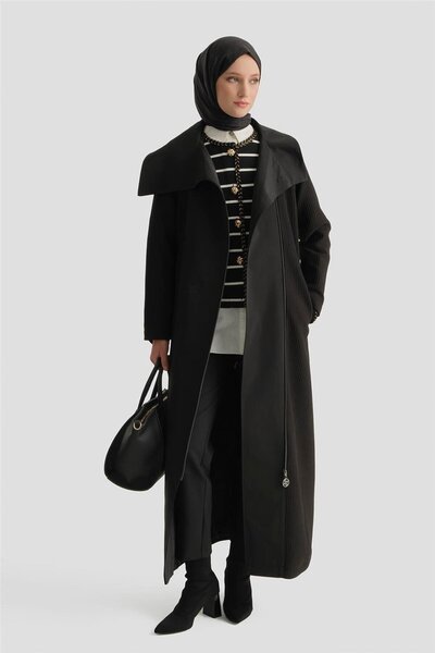 Armine Yüksek Yaka Pardesü Siyah