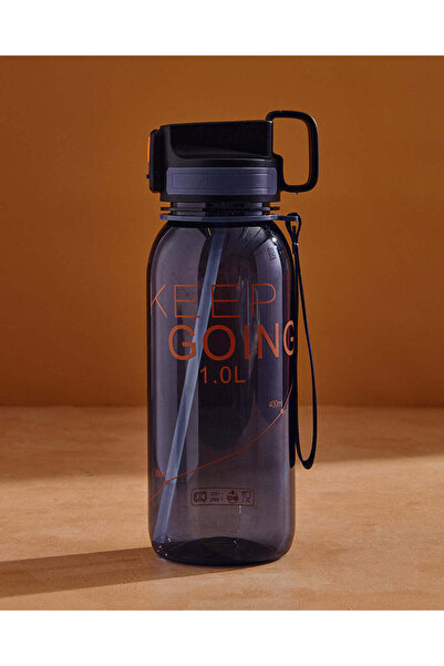 REDTAG زجاجة مياه زرقاء داكنة مطبوعة مع ماصة (1000 مل)