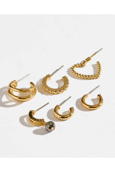 REDTAG Women Gold Embellished Earrings Set (6 Piece)